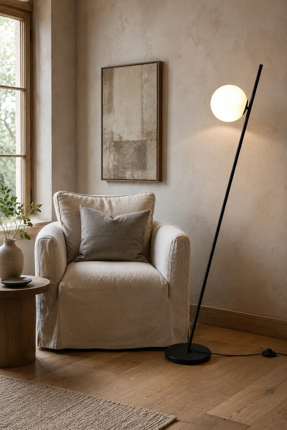 Valentina Minimalistic Black Orb Linear Floor Lamp, Living room - Lumpaz