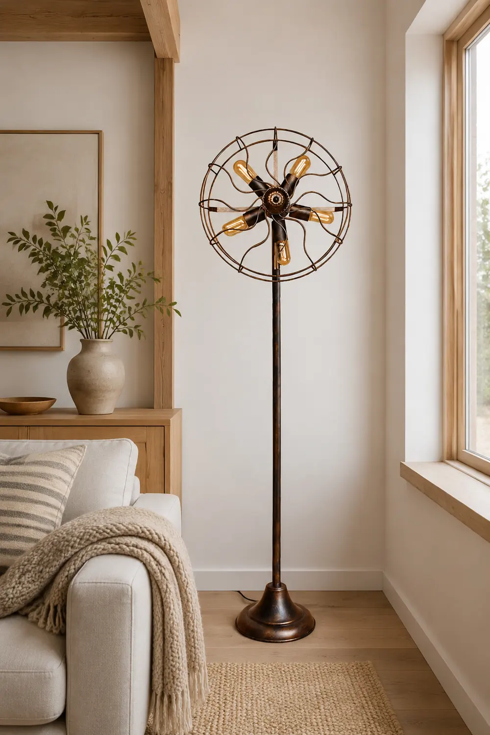 Alessio Creative Vintage Scalloped Design Metal Floor Lamp, Brown - Lumpaz