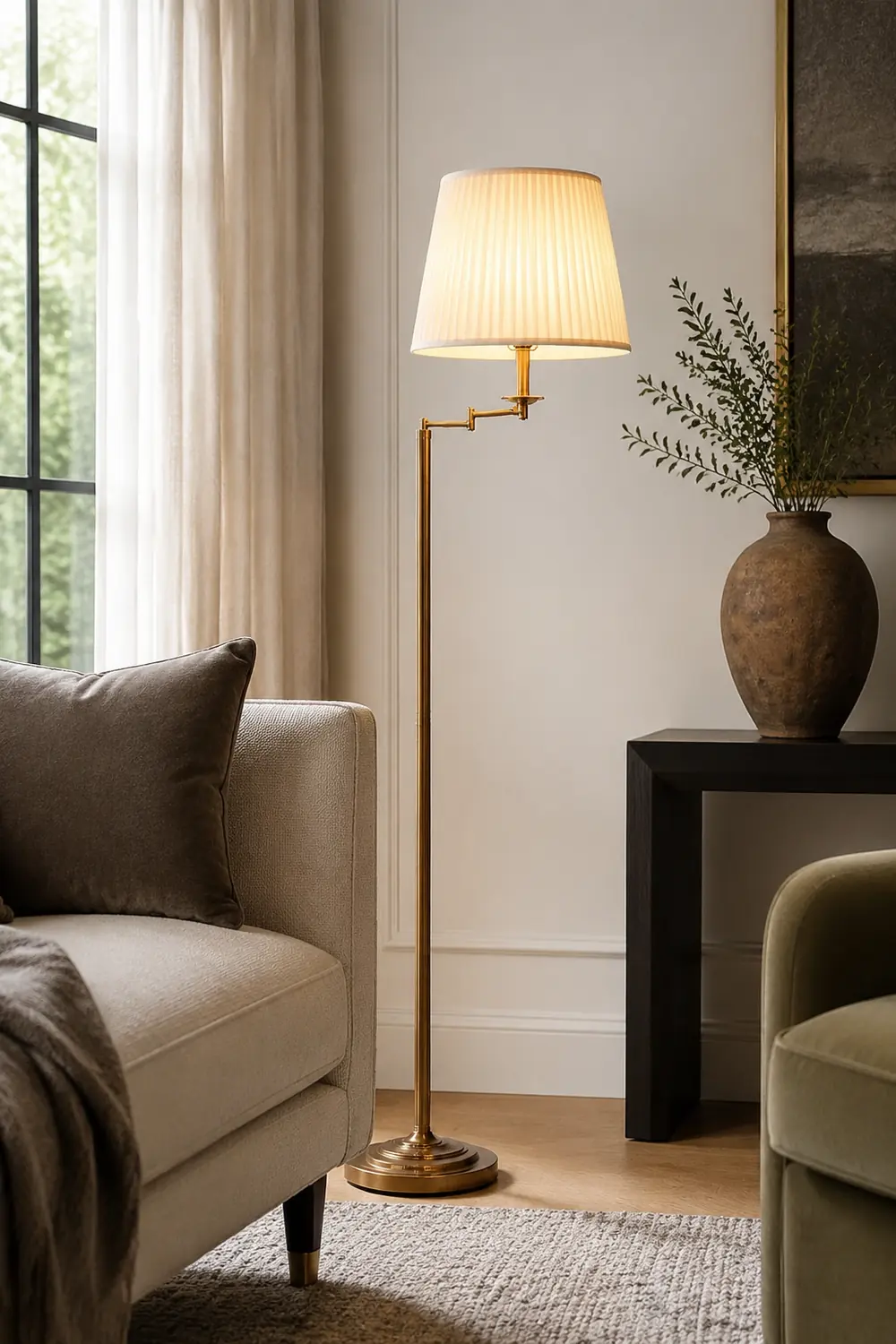 Eryn Modern Drum Cylinder Metal Fabric Floor Lamp,Brass - Lumpaz