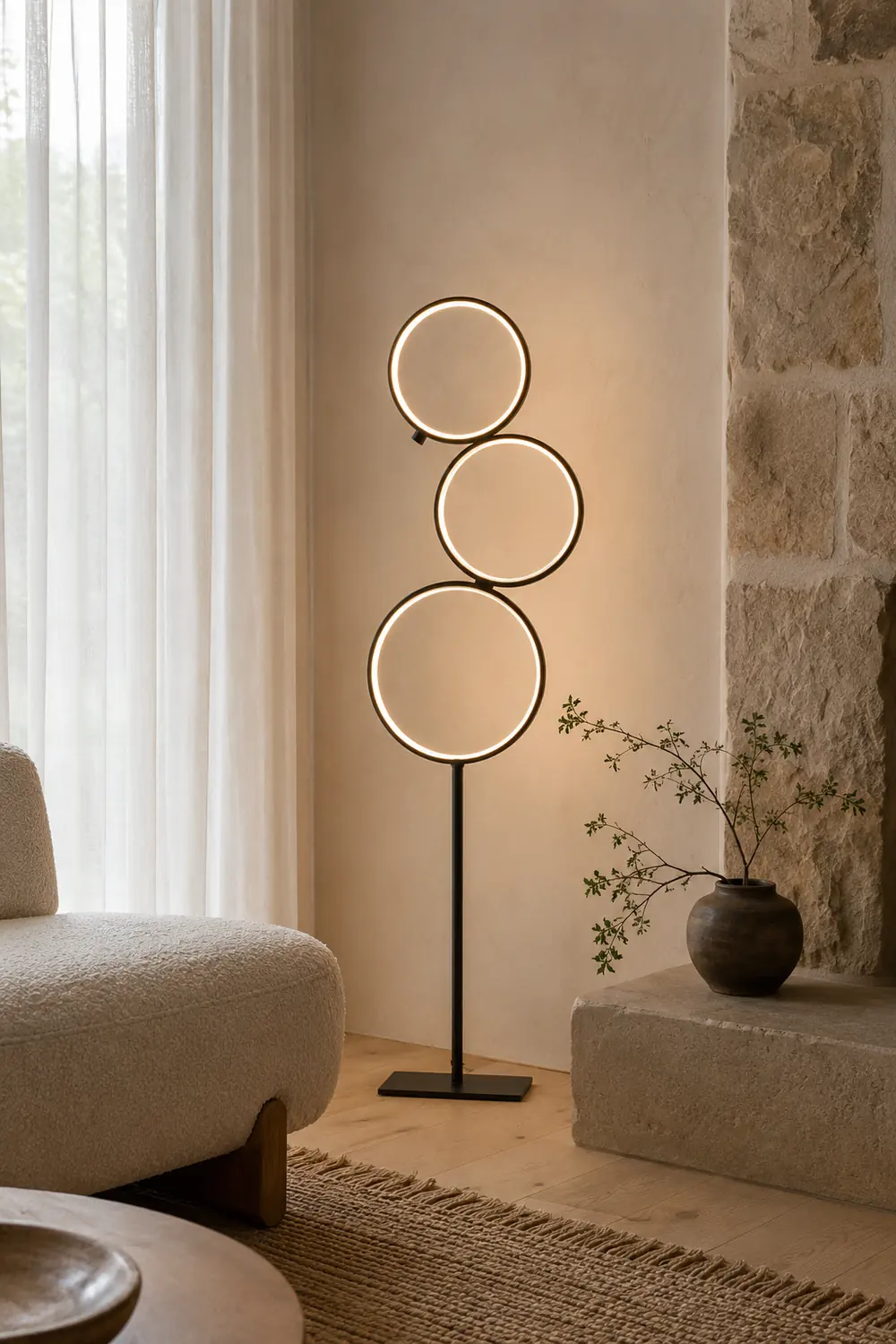 Arisha Nordic Modern Ring Floor Lamp, Black/White - Lumpaz