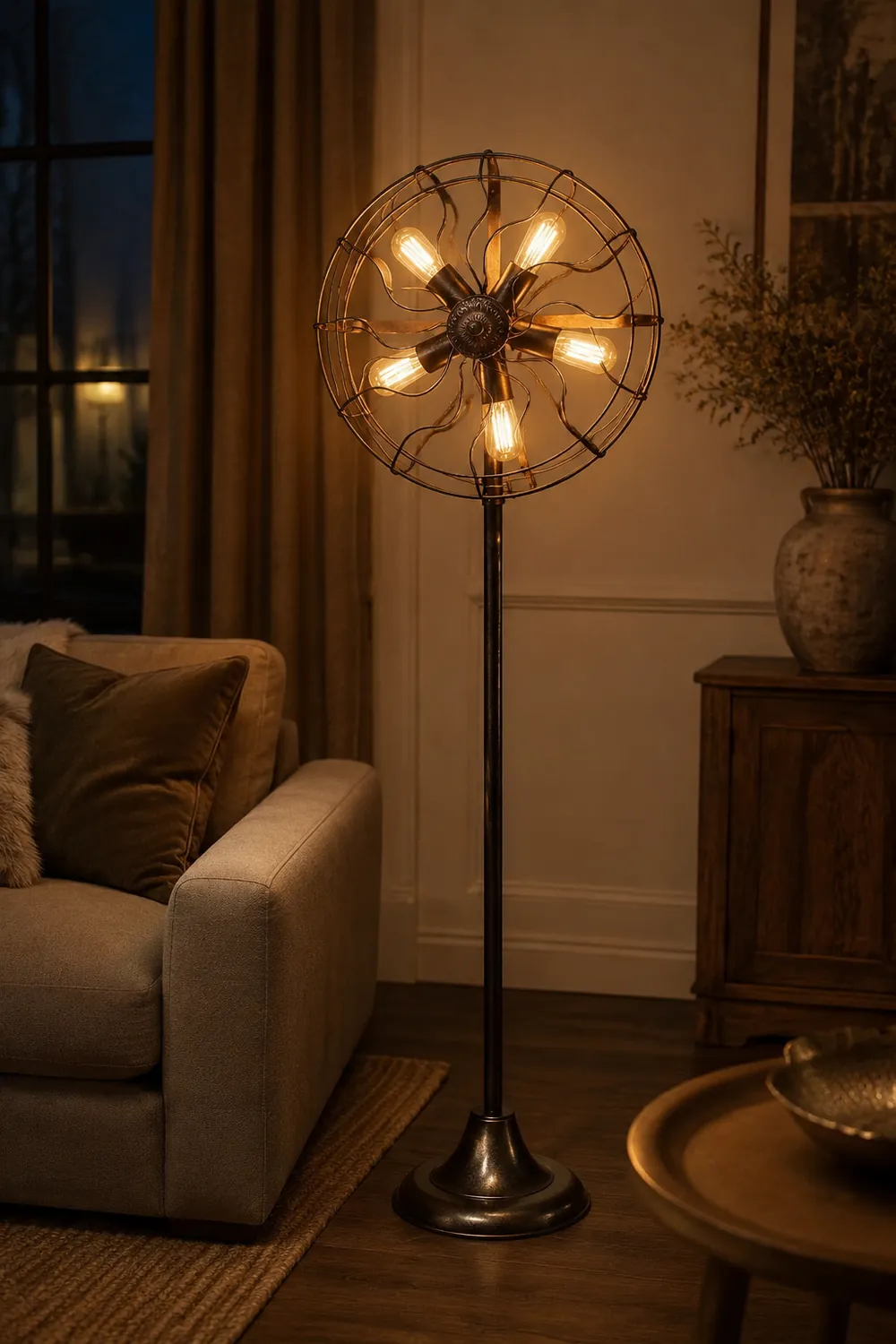 Alessio Creative Vintage Scalloped Design Metal Floor Lamp, Brown - Lumpaz