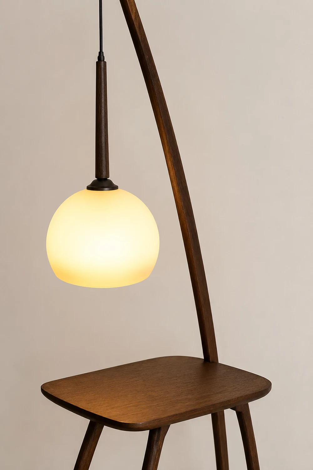 Ozawa Modern Dome Tripod Wood Glass Floor Lamp /w Table, Brown - Lumpaz