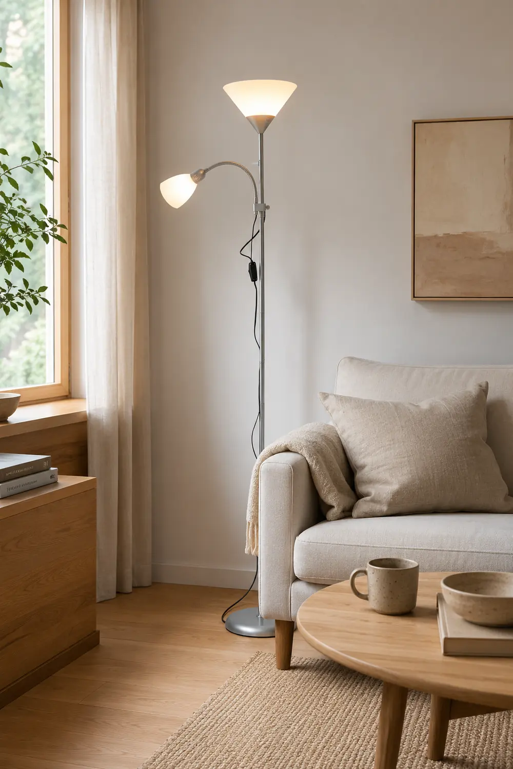 Eryn Modern Double Head Metal Acrylic Floor Lamp, Silver - Lumpaz