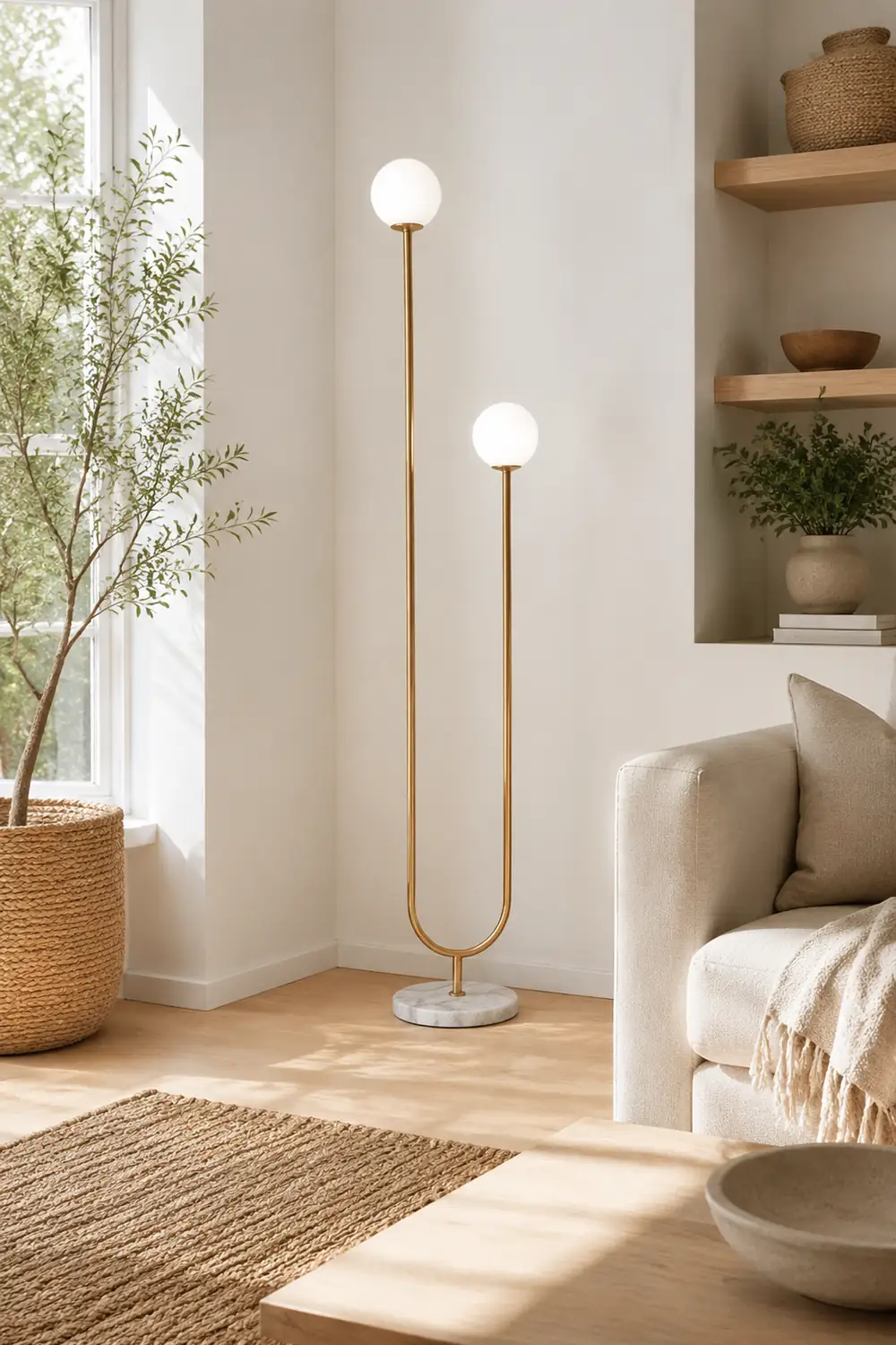 Valentina Modern U-shaped Metal/Glass Floor Lamp, Gold - Lumpaz