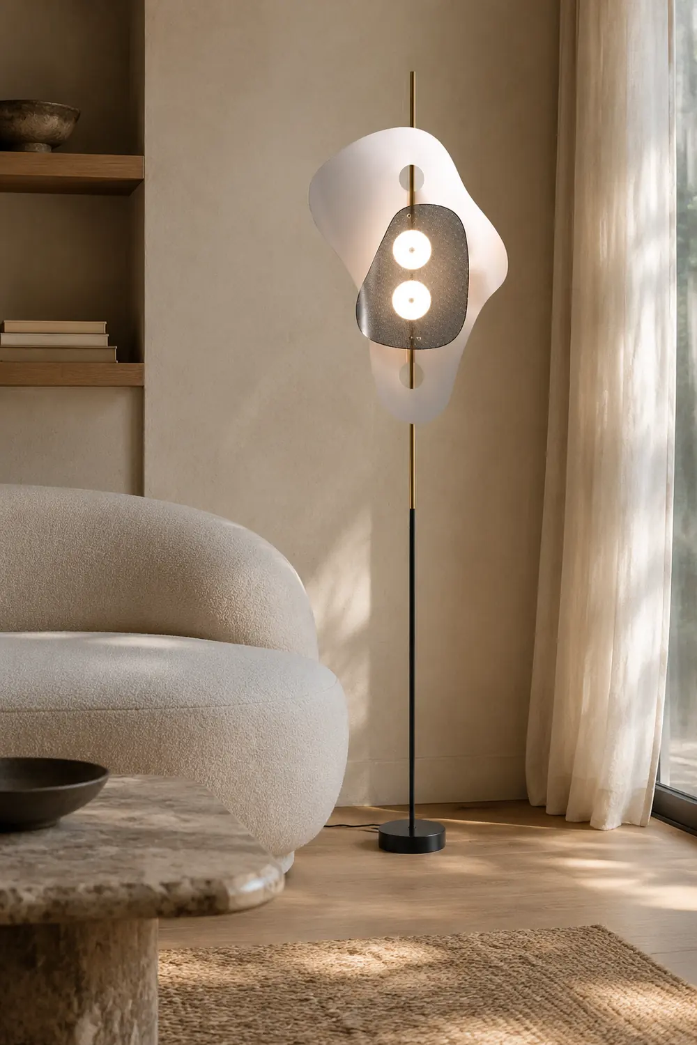 Salgado Modern Irregular Double Head Metal Floor Lamp, White - Lumpaz
