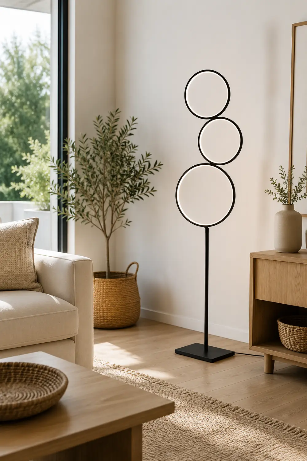 Arisha Nordic Modern Ring Floor Lamp, Black/White - Lumpaz