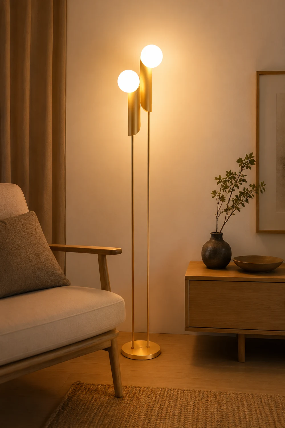 Salgado Minimalist Gold Floor Lamp, Metal, Living room - Lumpaz