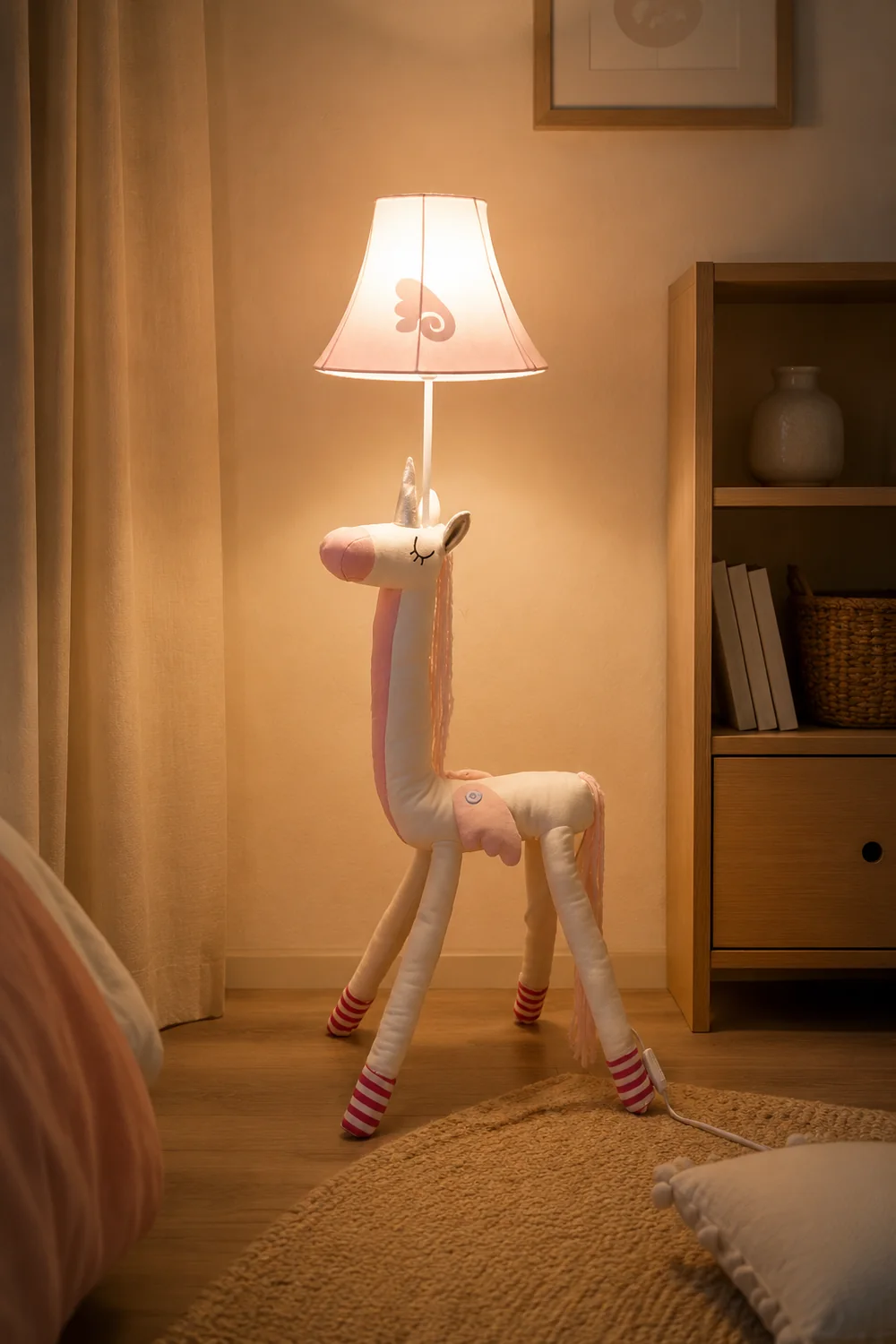 Minori Pink Plush Unicorn Animal Floor Lamp, Metal - Lumpaz