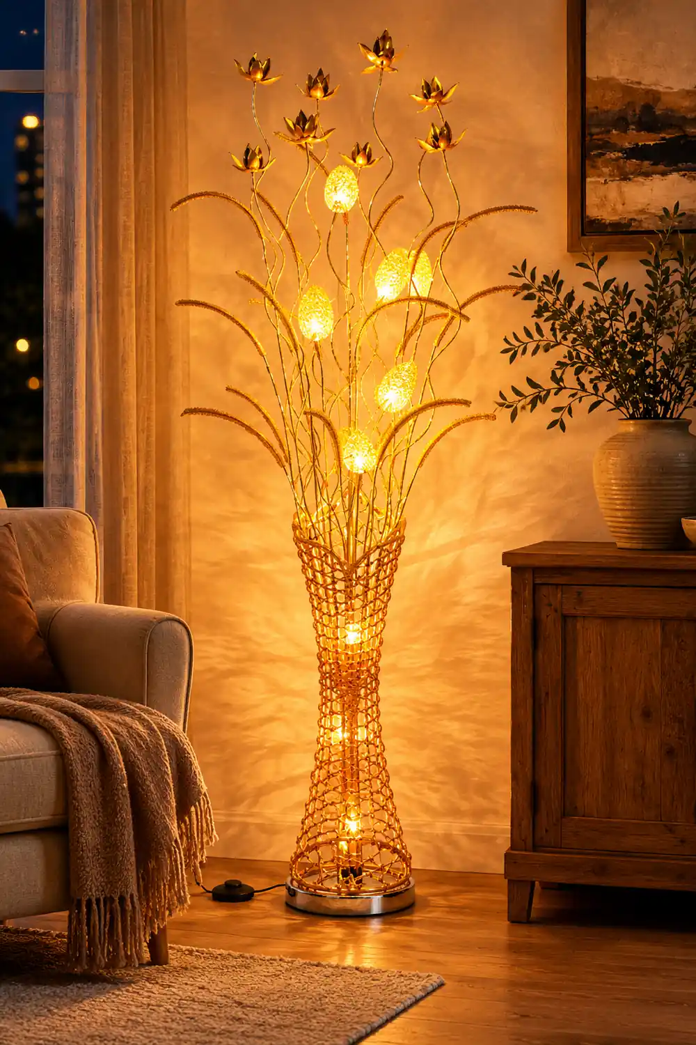Bella Art Deco Vase Gold Metal Floor Lamp Living Room - Lumpaz