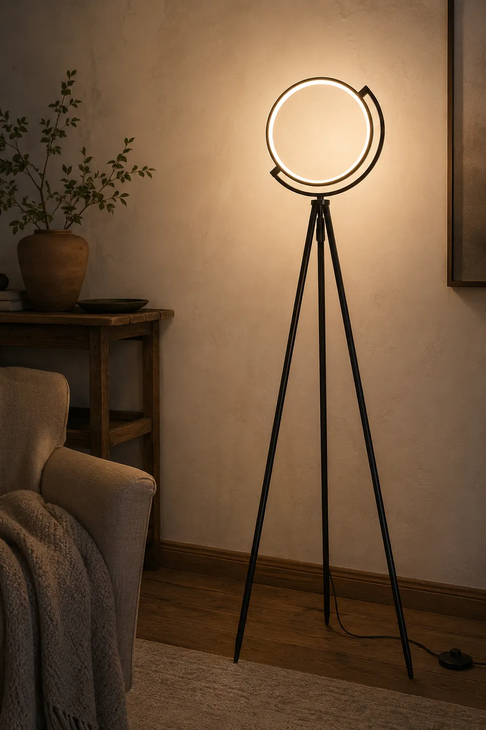 Salgado Modern Circle Tripod Metal Floor Lamp, Black/Gold - Lumpaz