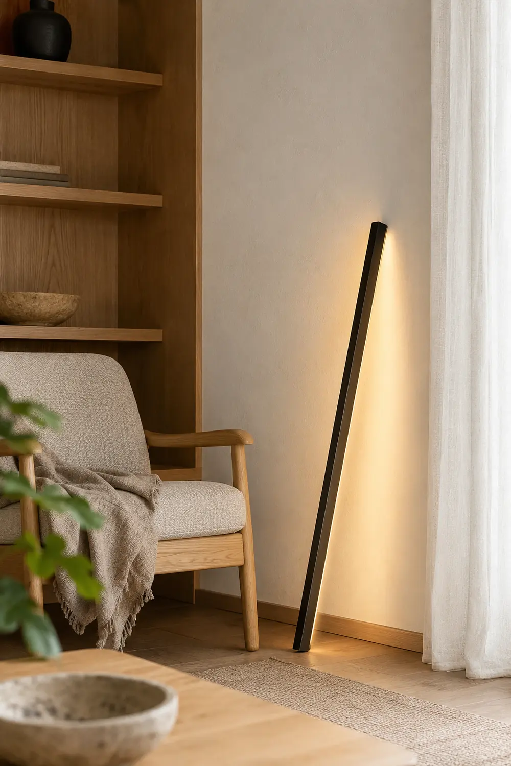Edge Minimalist Linear Metal Floor Lamp, Black/Gold, Living Room - Lumpaz