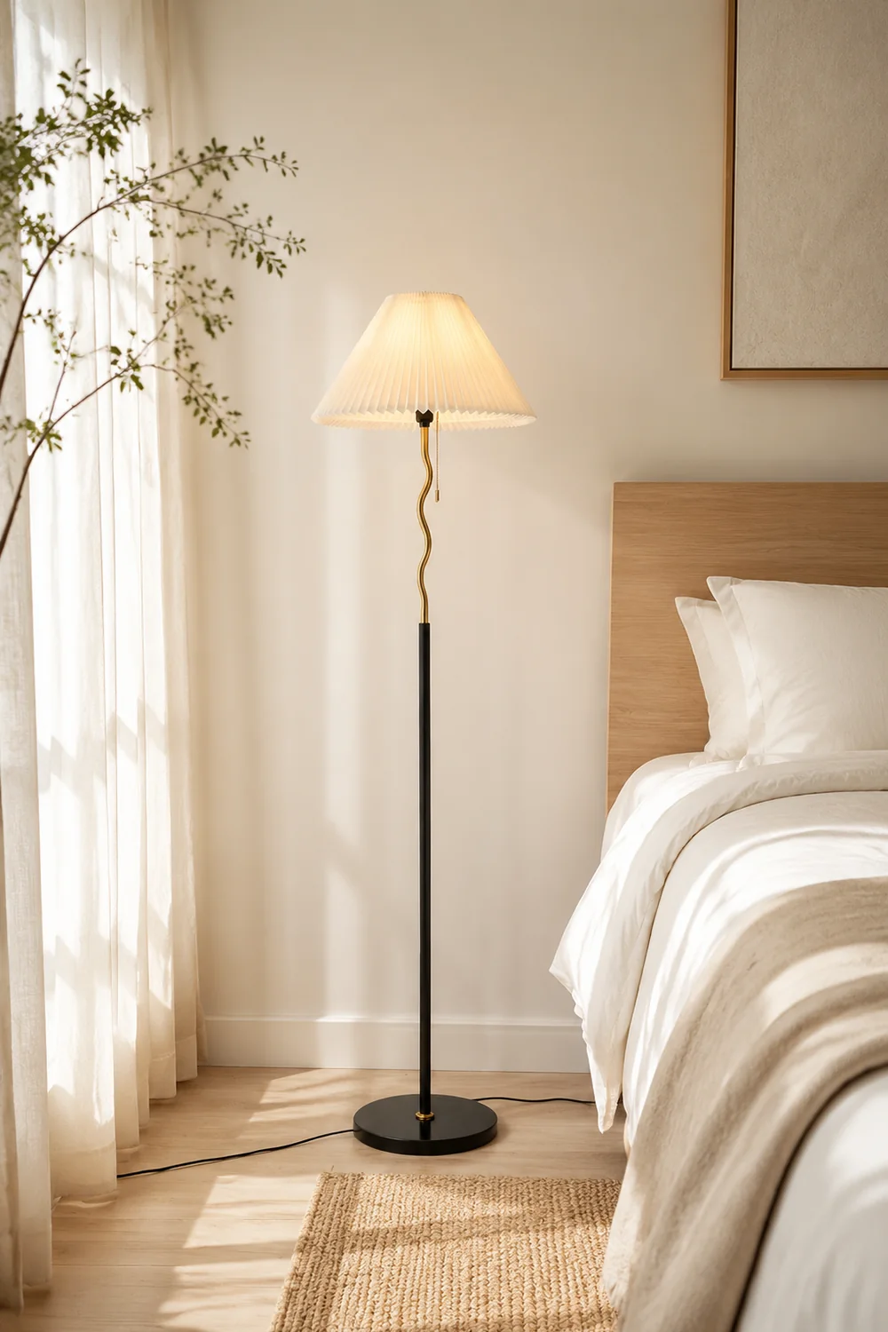 Ozawa Vintage Retro Geometric Pleated Metal Fabric Floor Lamp, Black - Lumpaz