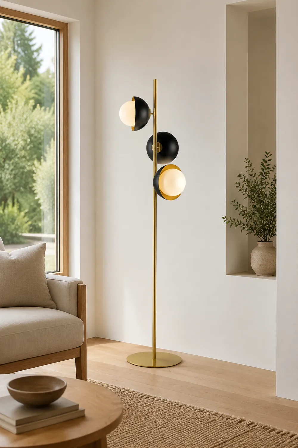 Salgado Black & Gold Semicircle Floor Lamp, 3 Heads, Metal, 53" - Lumpaz