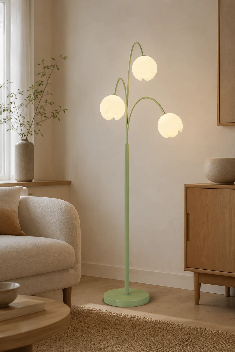 Lily Nordic 3 Lights Flower Metal Glass Floor Lamp,Green Pink - Lumpaz