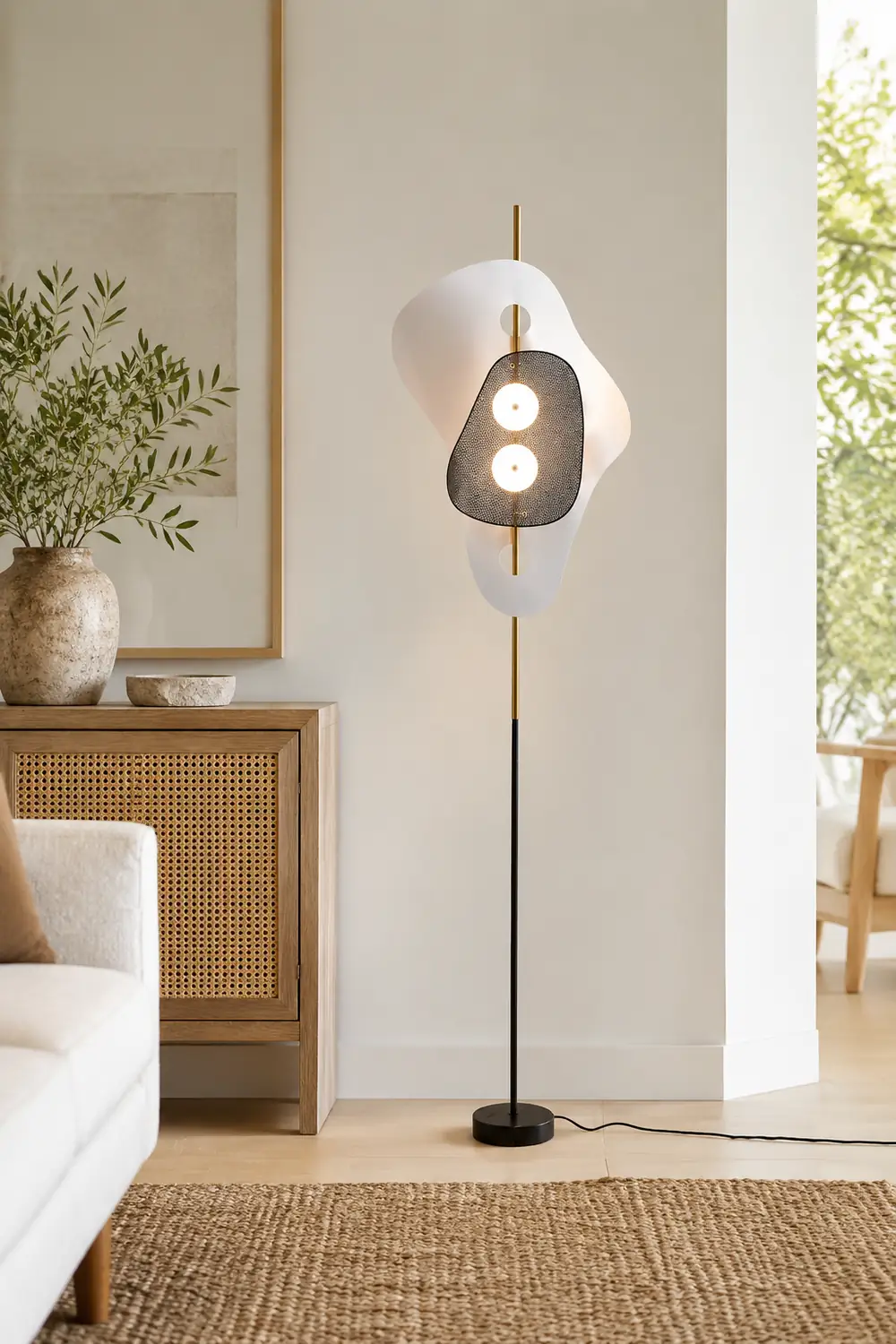 Salgado Modern Irregular Double Head Metal Floor Lamp, White - Lumpaz