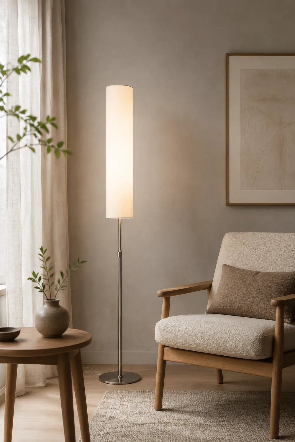Eryn Minimalist Metal and Fabric Cylindrical White Floor Lamp - Lumpaz