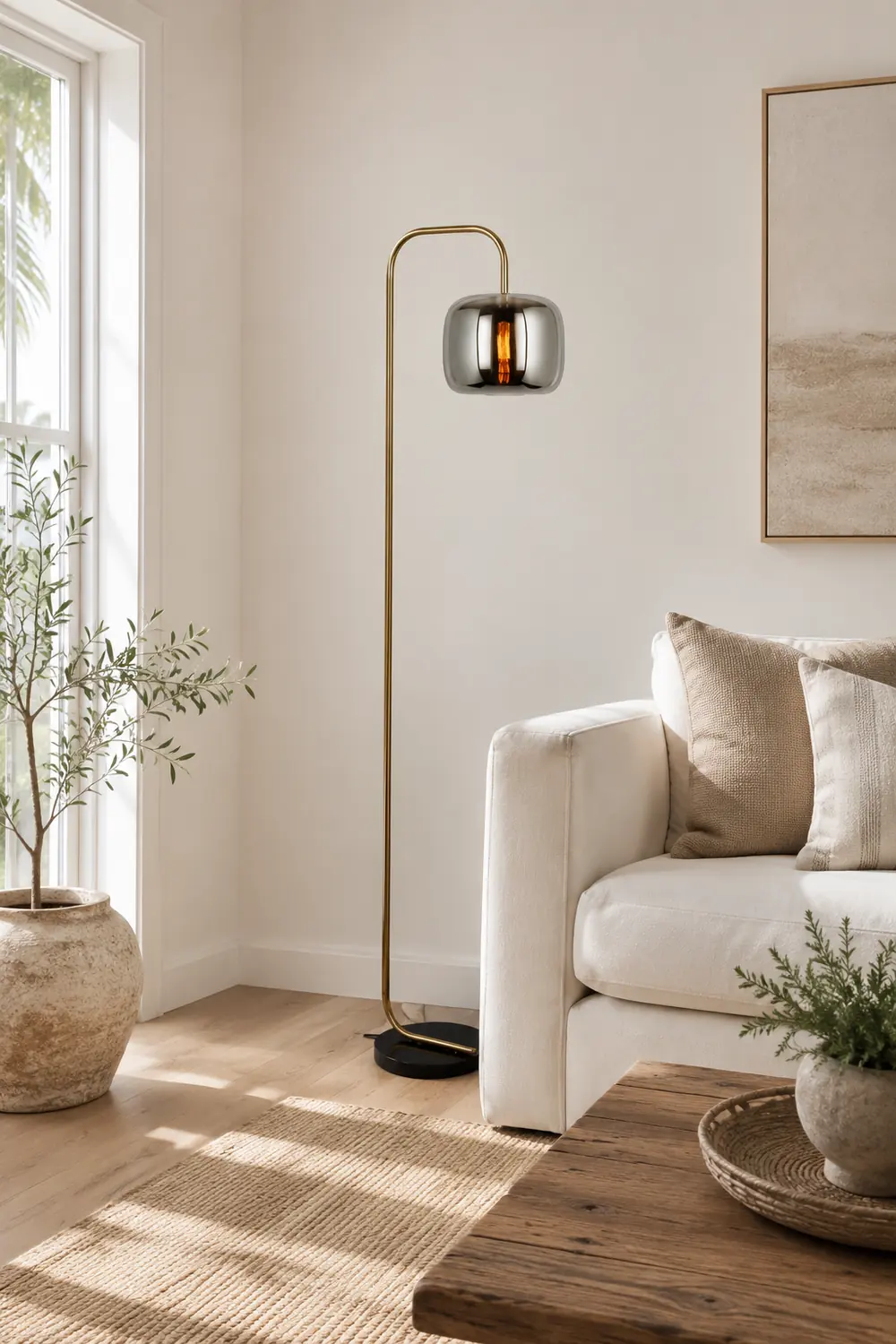 Hailie Minimalist Modern Arc Smoky Gray Metal/Glass Floor Lamp - Lumpaz