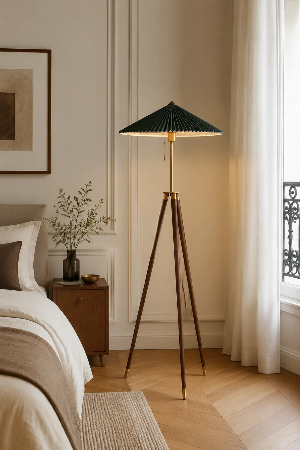 Ozawa Modern Pleated Tripod Wood Fabric Floor Lamp - Lumpaz