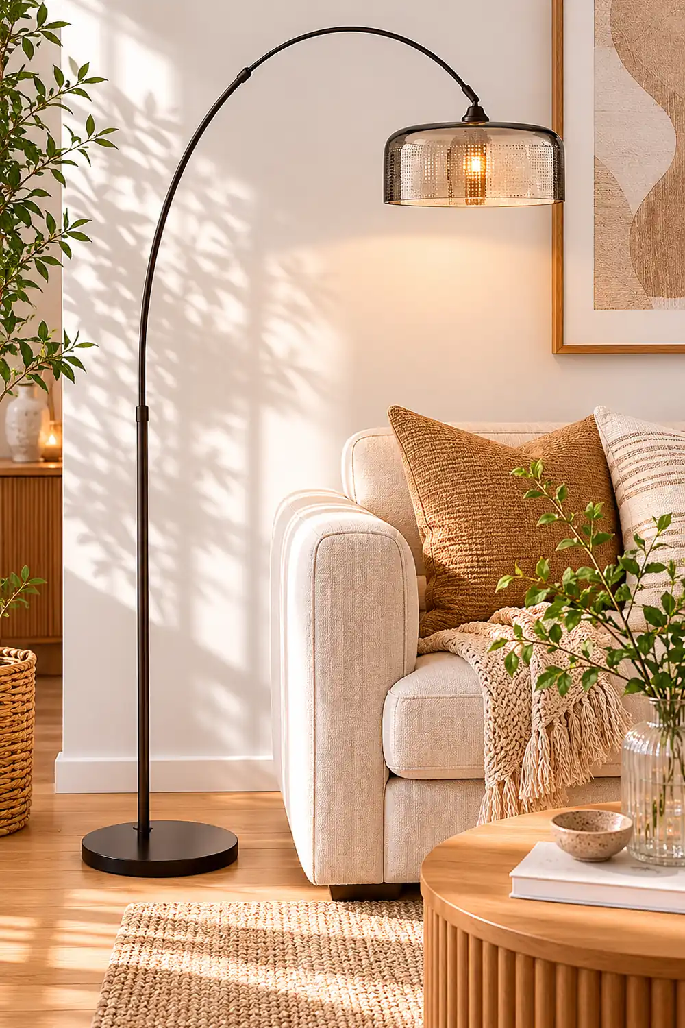 Salgado Modern Arch Cylinder Metal Floor Lamp, Black - Lumpaz