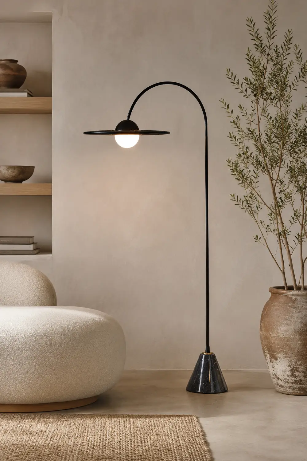 Carins Modern Arch UFO Metal Glass Floor Lamp, Black - Lumpaz