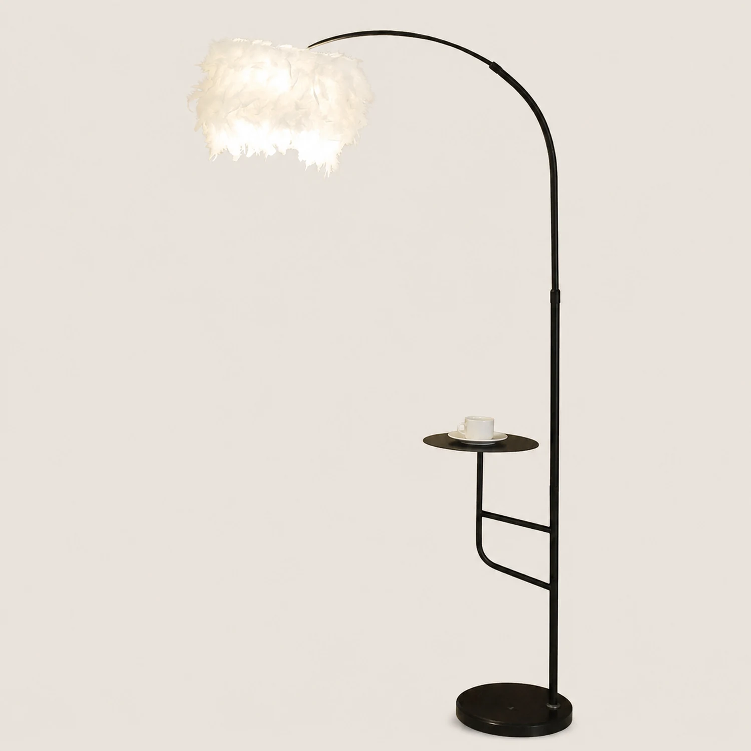 O'Moore Elegant Arc Metal Feather Floor Lamp With Table - Lumpaz