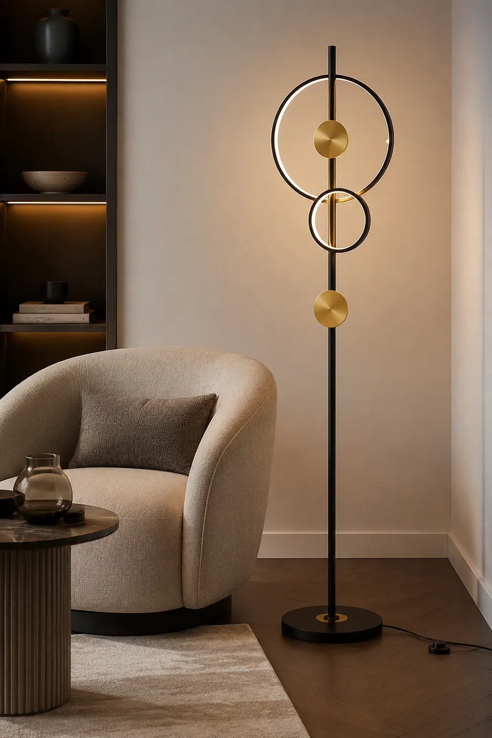 Arisha Modern Ring Design Floor Lamp, Black&Gold - Lumpaz