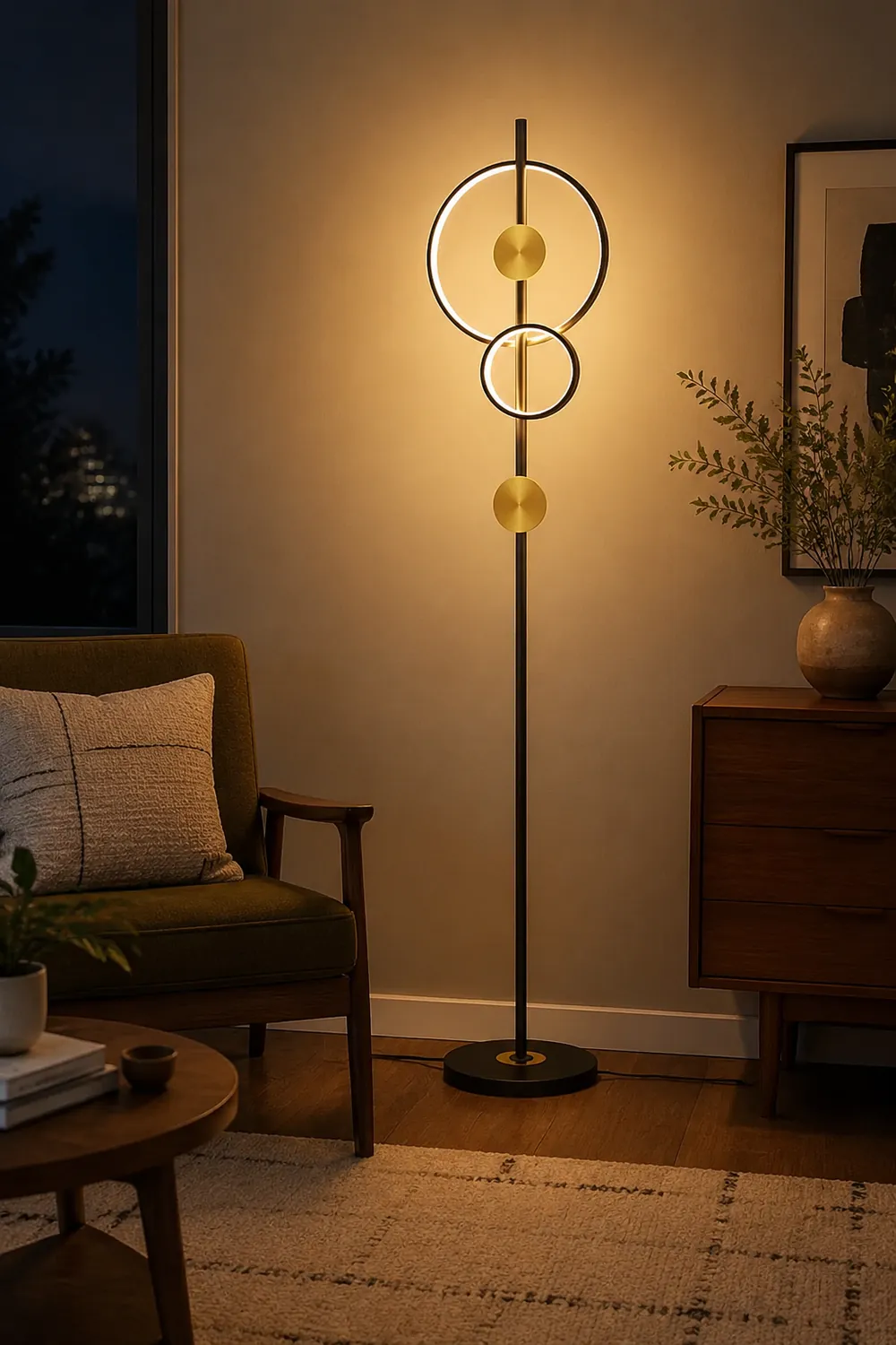 Arisha Modern Ring Design Floor Lamp, Black&Gold - Lumpaz