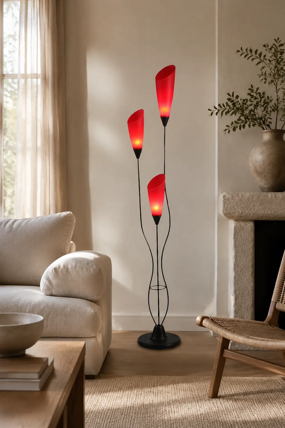 Bella Torchiere Multi Bulb Metal/Acrylic Floor Lamp, Red - Lumpaz