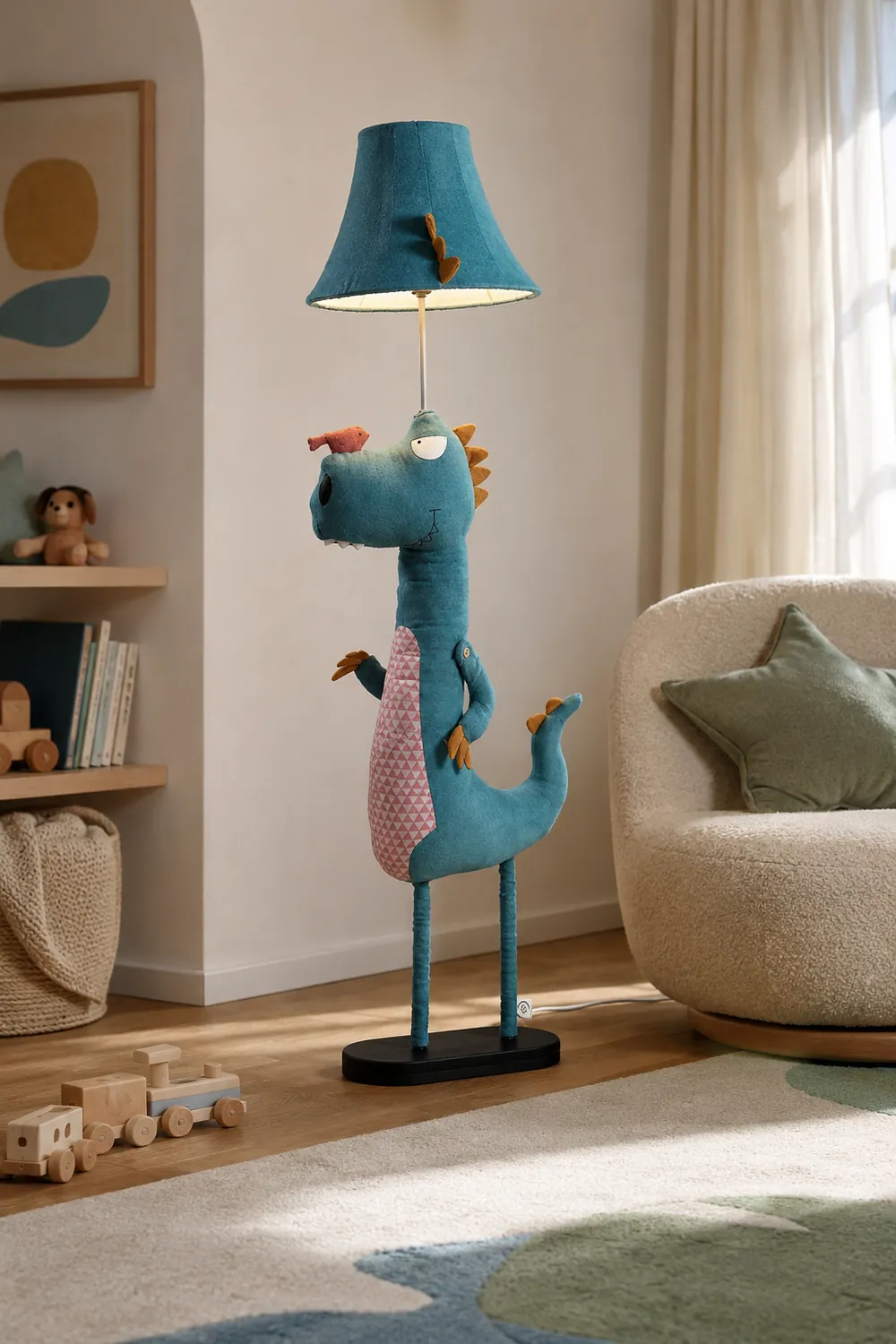 Minori Modern Dinosaur Metal/Fabric Floor Lamp - Lumpaz