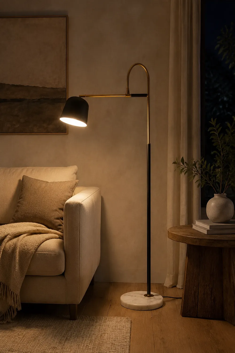 Salgado Modern Arc Bowl Metal Floor Lamp, Black/White - Lumpaz