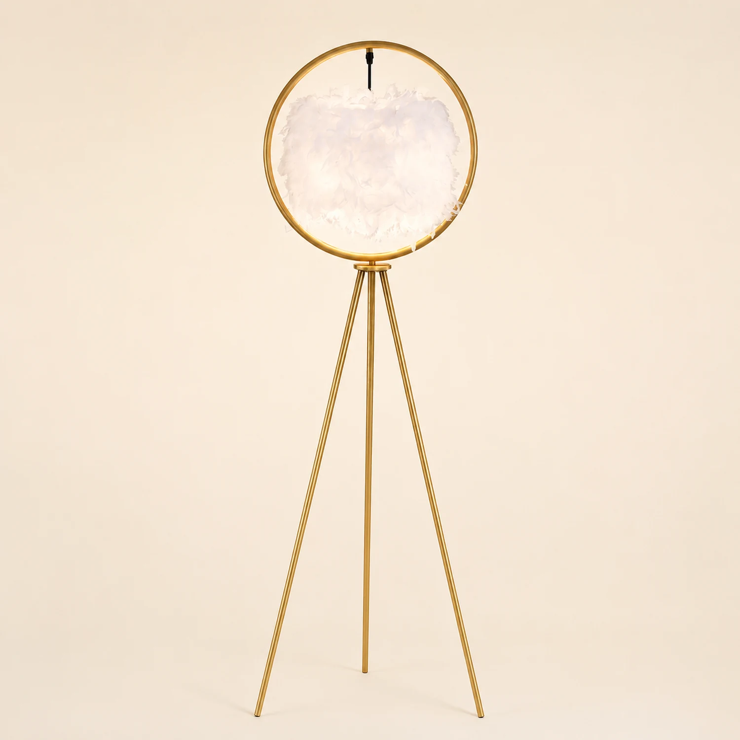 O'Moore Elegant Feather Ring Tripod Floor Lamp, Black/Gold - Lumpaz
