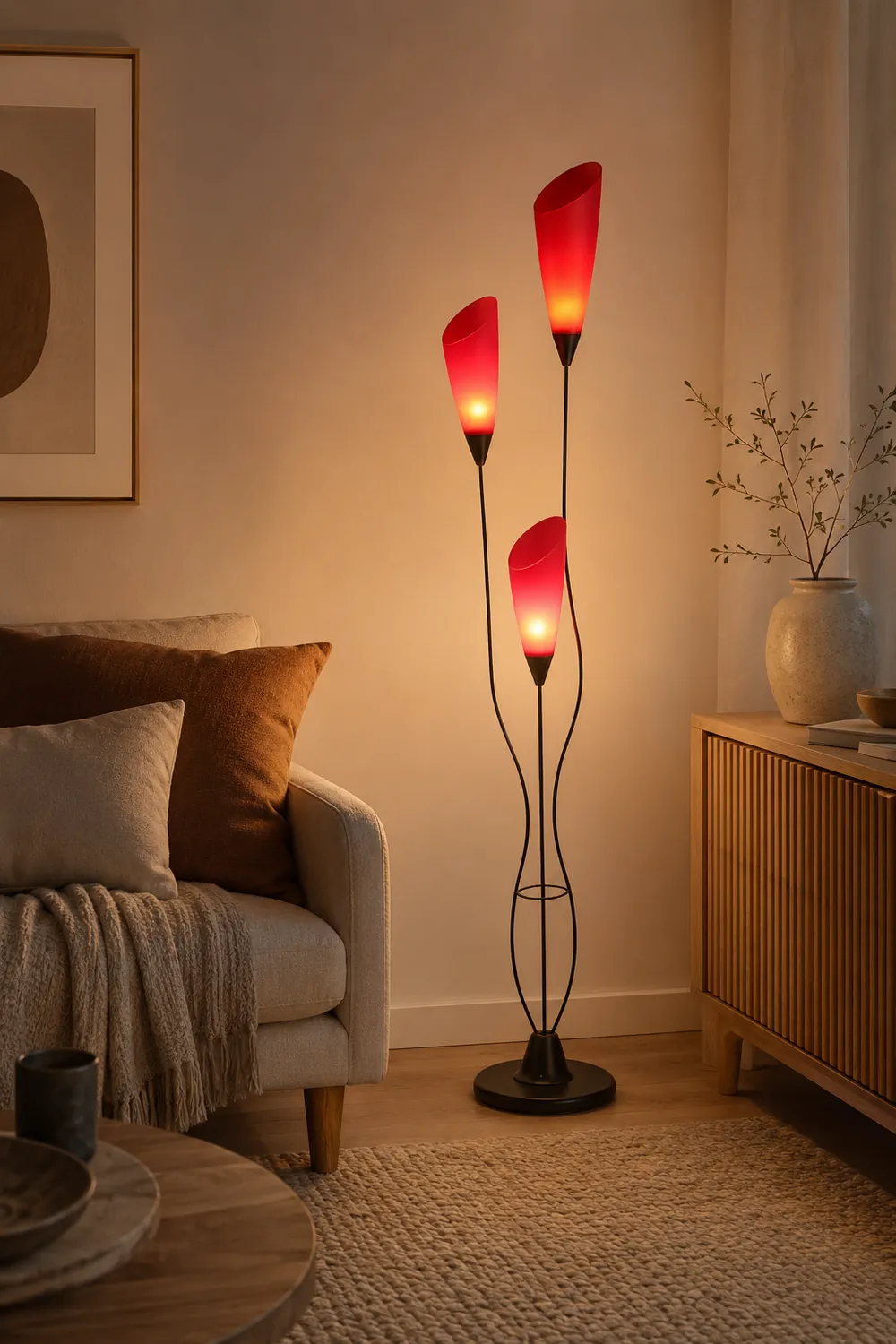 Bella Torchiere Multi Bulb Metal/Acrylic Floor Lamp, Red - Lumpaz
