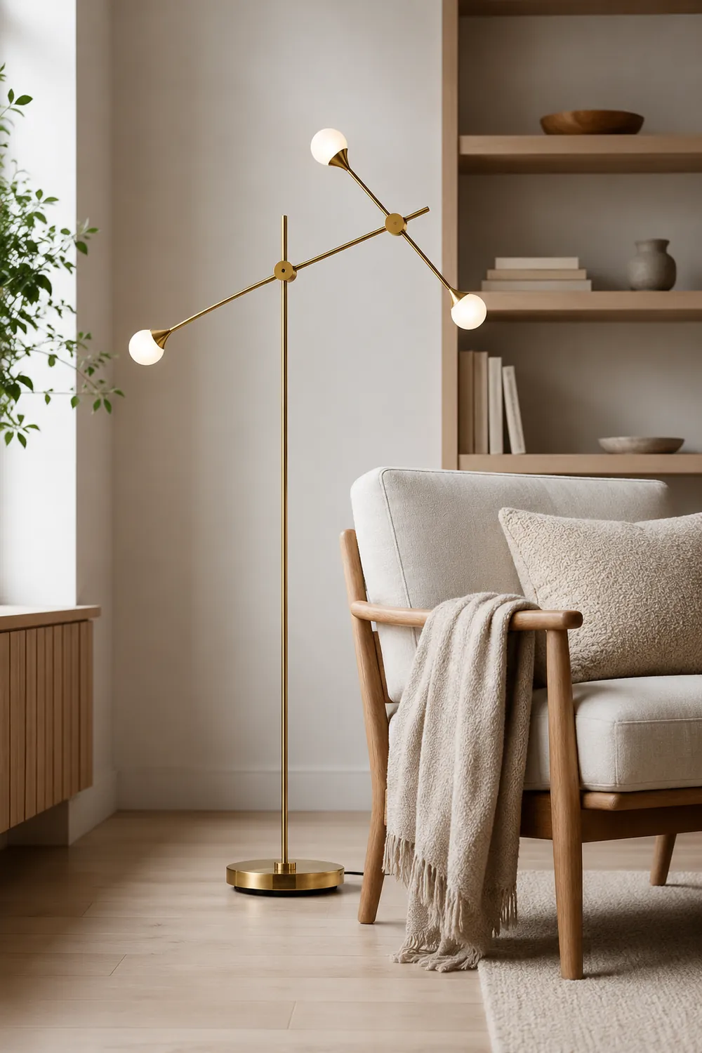 Valentina Gold Orb Swing Arm Floor Lamp, Living room - Lumpaz