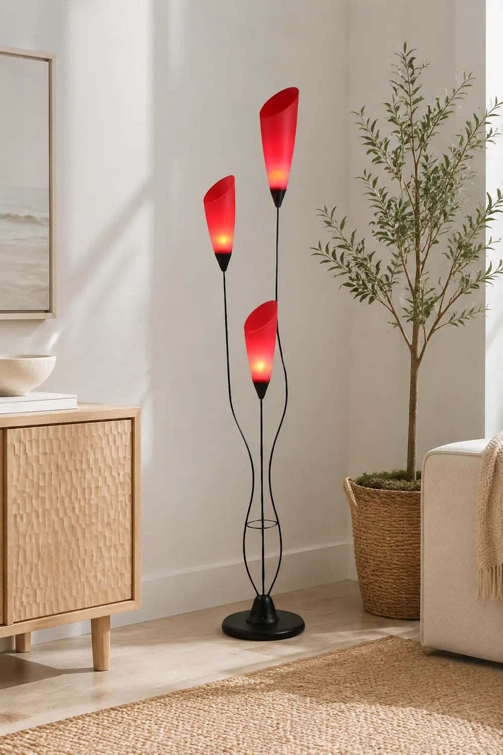 Bella Torchiere Multi Bulb Metal/Acrylic Floor Lamp, Red - Lumpaz
