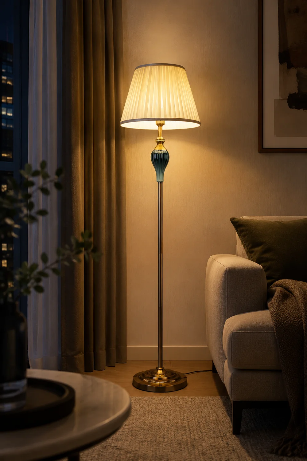 Eryn Antique Floor Lamp, Multi Colors, Metal/Fabric, Bedroom - Lumpaz