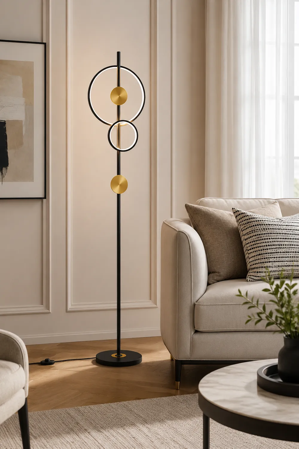 Arisha Modern Ring Design Floor Lamp, Black&Gold - Lumpaz