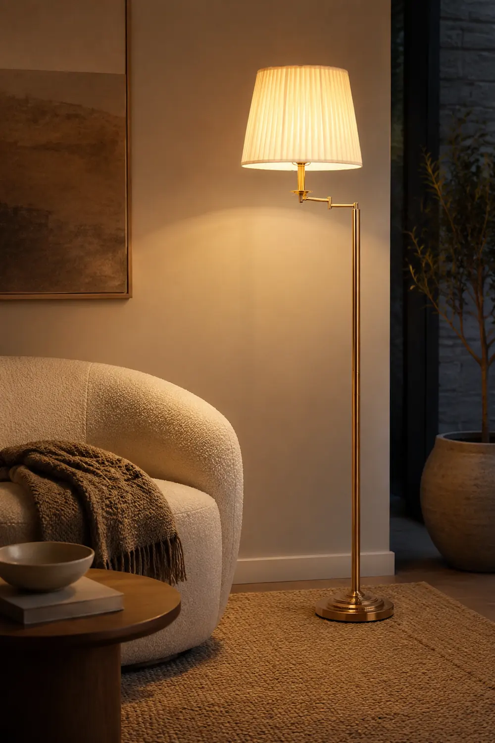 Eryn Modern Drum Cylinder Metal Fabric Floor Lamp,Brass - Lumpaz