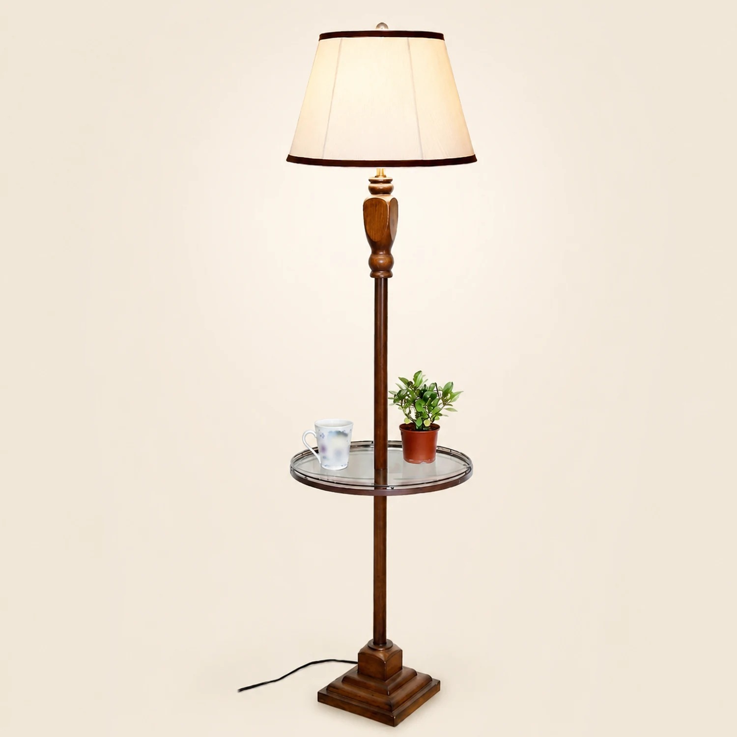 Eryn Retro Drum Fabric Metal Floor Lamp, Beige/Khaki - Lumpaz