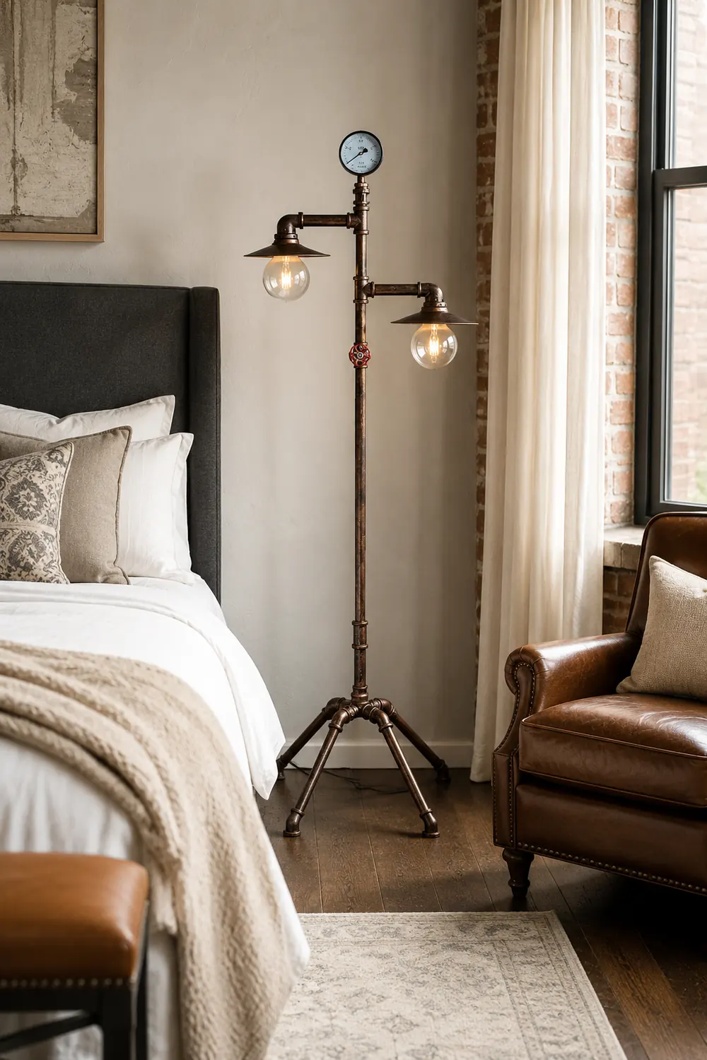 Alessio Retro Multi Head Antique Piped Metal Floor Lamp, Bronze - Lumpaz
