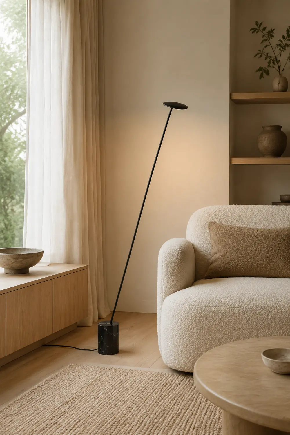 Valentina Nordic LED Floor Lamp, Black&White, Metal&Marble - Lumpaz