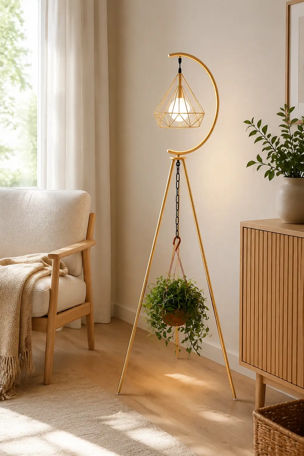 Eryn Diamond Designer Tripod Floor Lamp, Metal, Black/Gold - Lumpaz