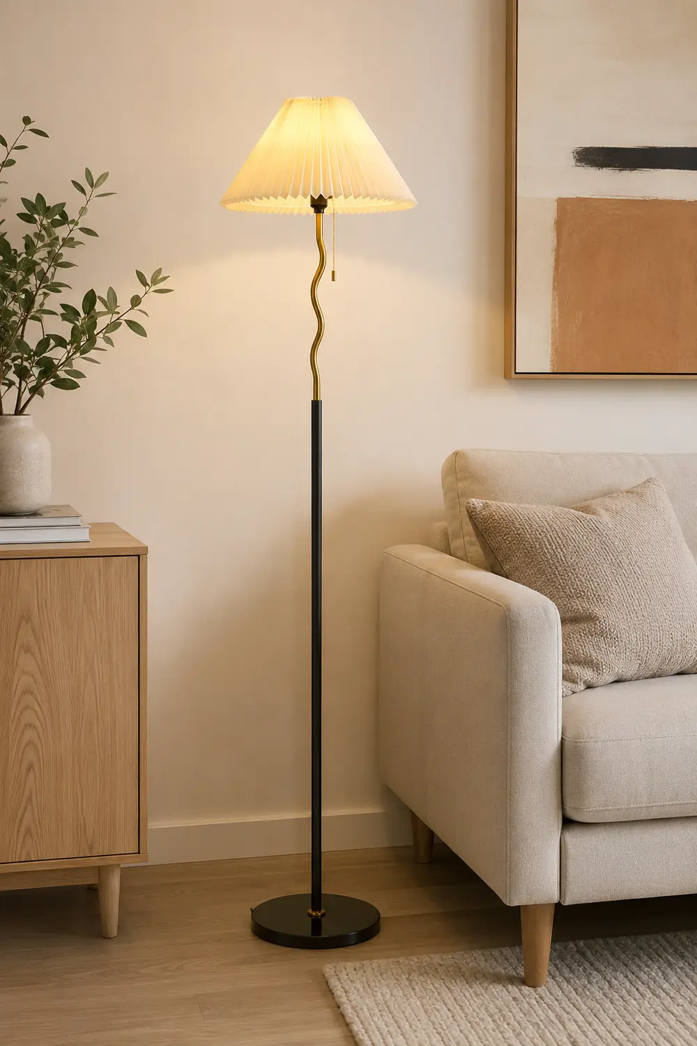 Ozawa Vintage Retro Geometric Pleated Metal Fabric Floor Lamp, Black - Lumpaz