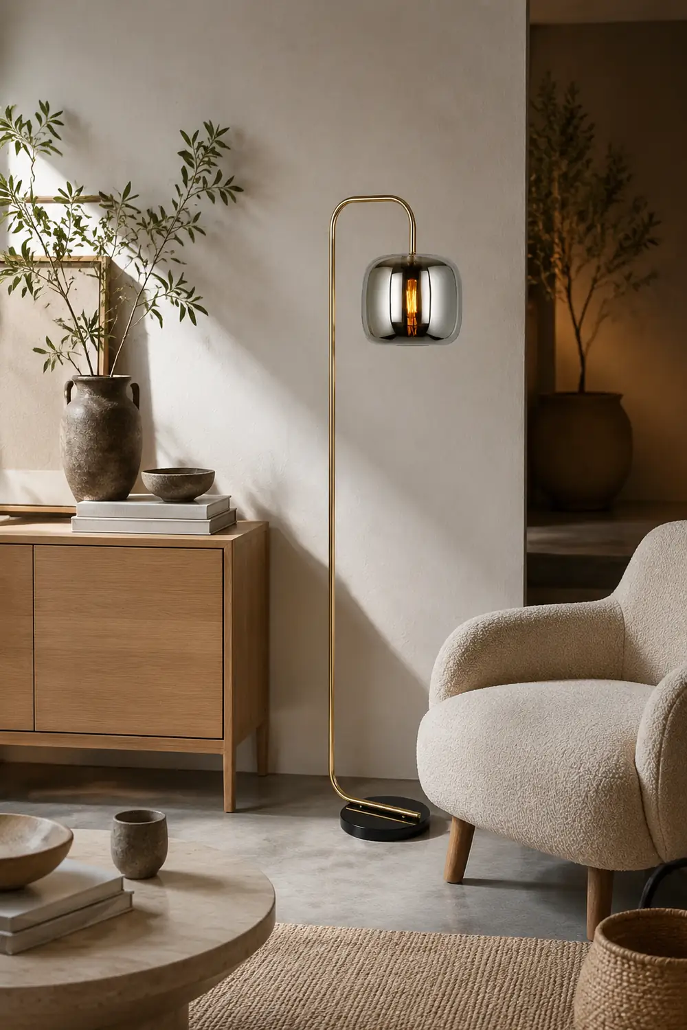 Hailie Minimalist Modern Arc Smoky Gray Metal/Glass Floor Lamp - Lumpaz