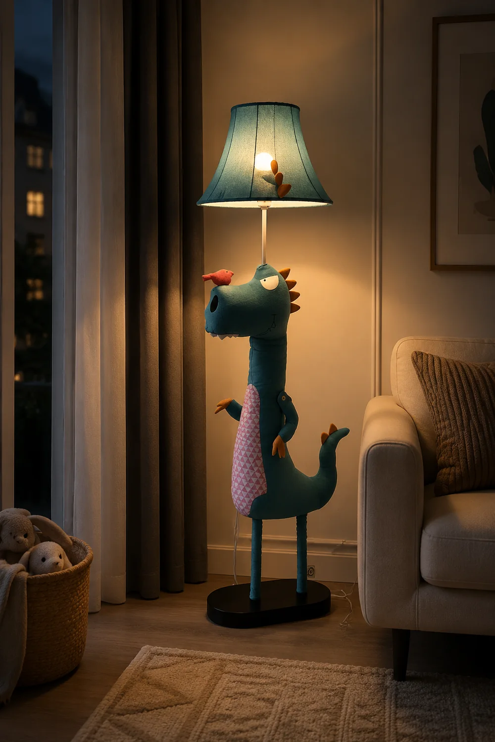 Minori Modern Dinosaur Metal/Fabric Floor Lamp - Lumpaz