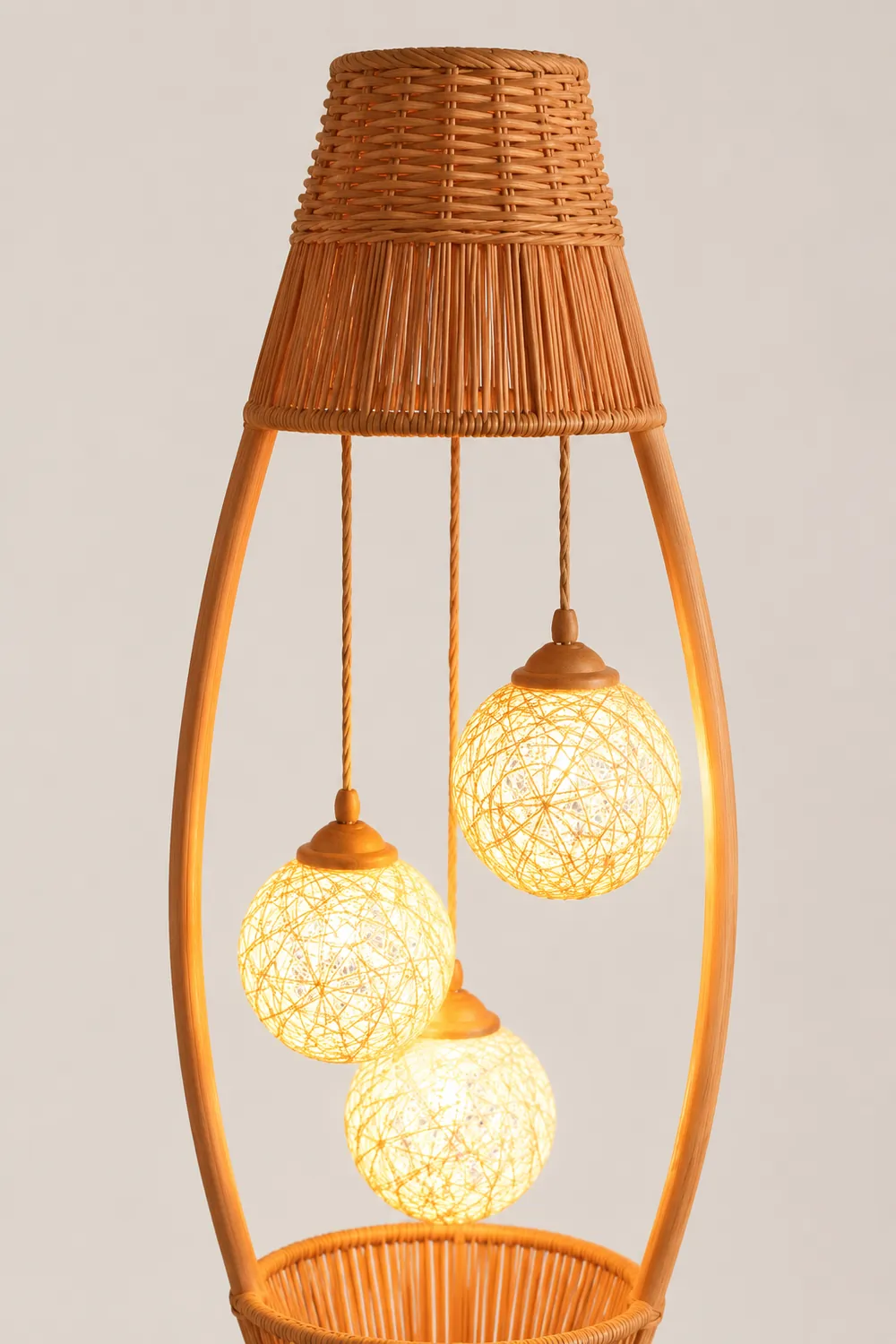 Muto Retro Fish Basket Multi Head Bamboo Floor Lamp - Lumpaz
