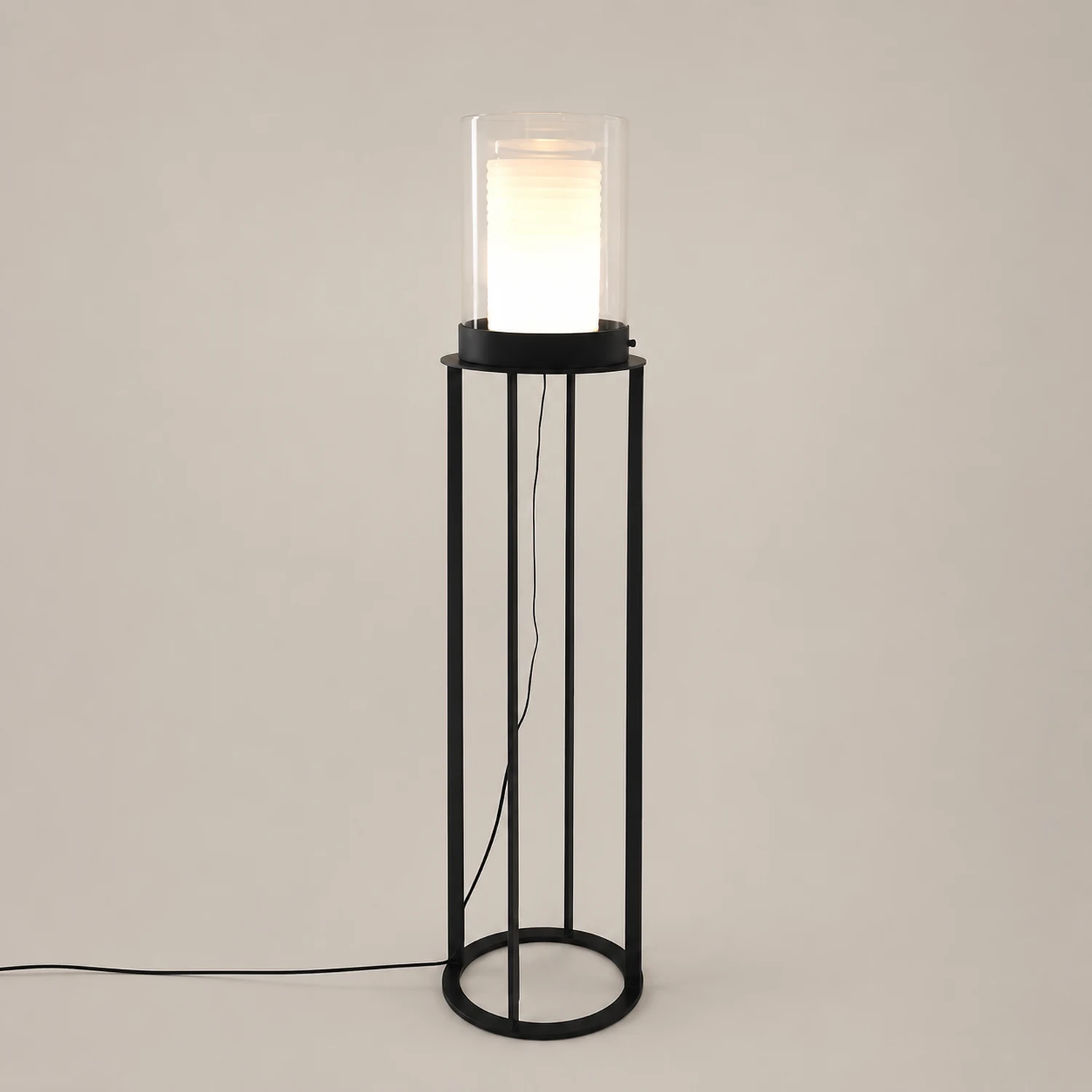 Eryn Simple Black Cylinder Floor Lamp, Metal & Glass - Lumpaz