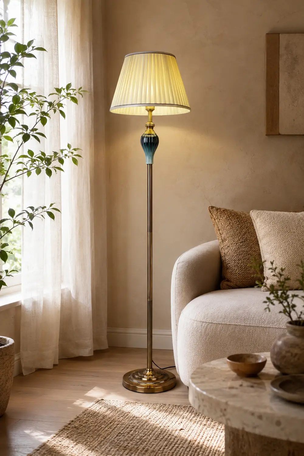 Eryn Antique Floor Lamp, Multi Colors, Metal/Fabric, Bedroom - Lumpaz