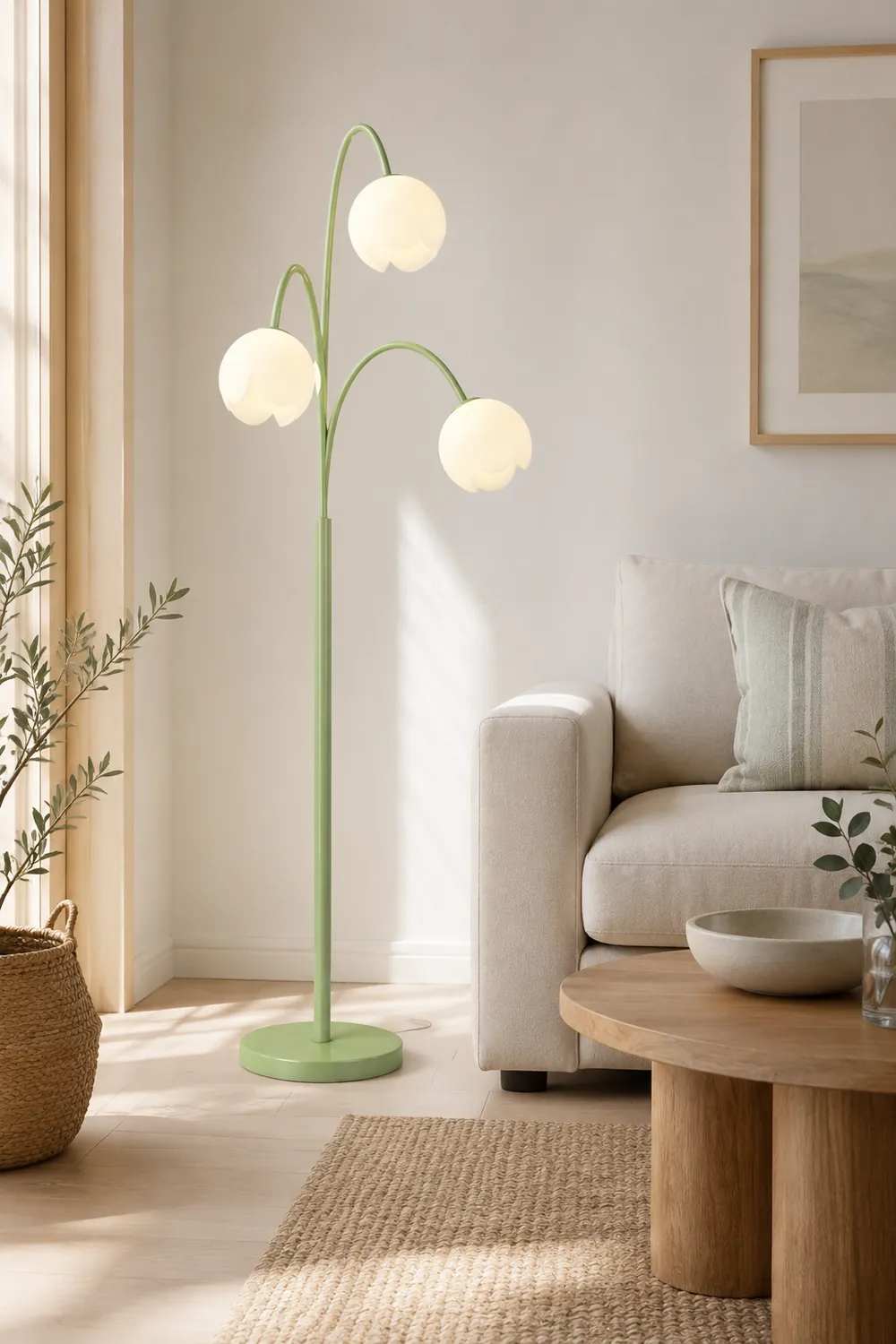 Lily Nordic 3 Lights Flower Metal Glass Floor Lamp,Green Pink - Lumpaz