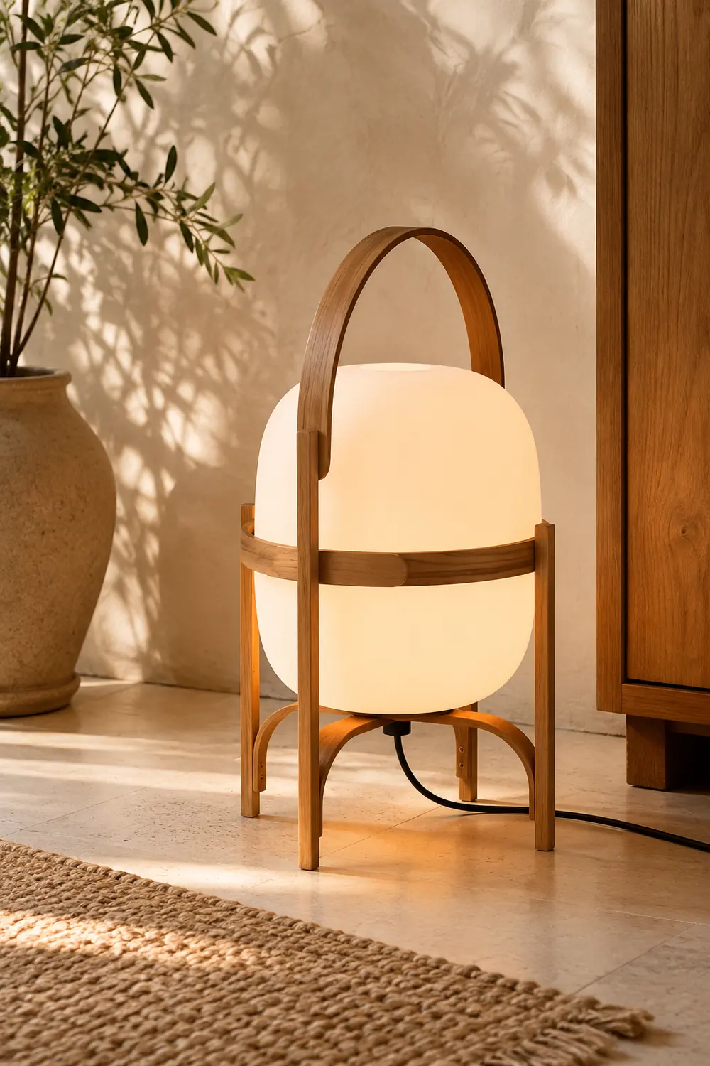 Ozawa Modern Lantern Wood/Glass Floor Lamp - Lumpaz