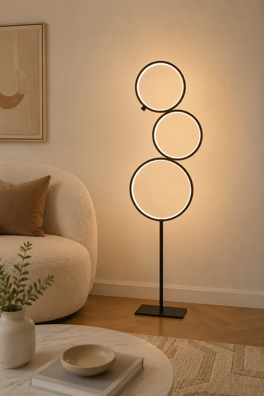 Arisha Nordic Modern Ring Floor Lamp, Black/White - Lumpaz
